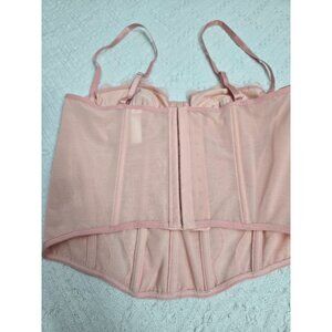 Pink Lace Bustier Corset Top With Adjustable Straps & Boning Size L BUST 27" Nyl